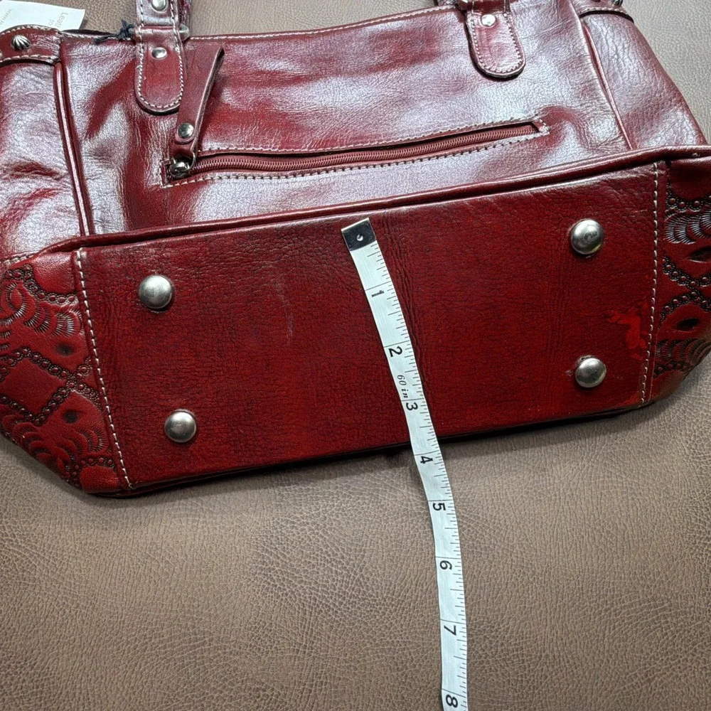Vintage AMERICAN WEST Shoulder Bag STUDDED Rich Burgundy Red Leather Purse New!!
